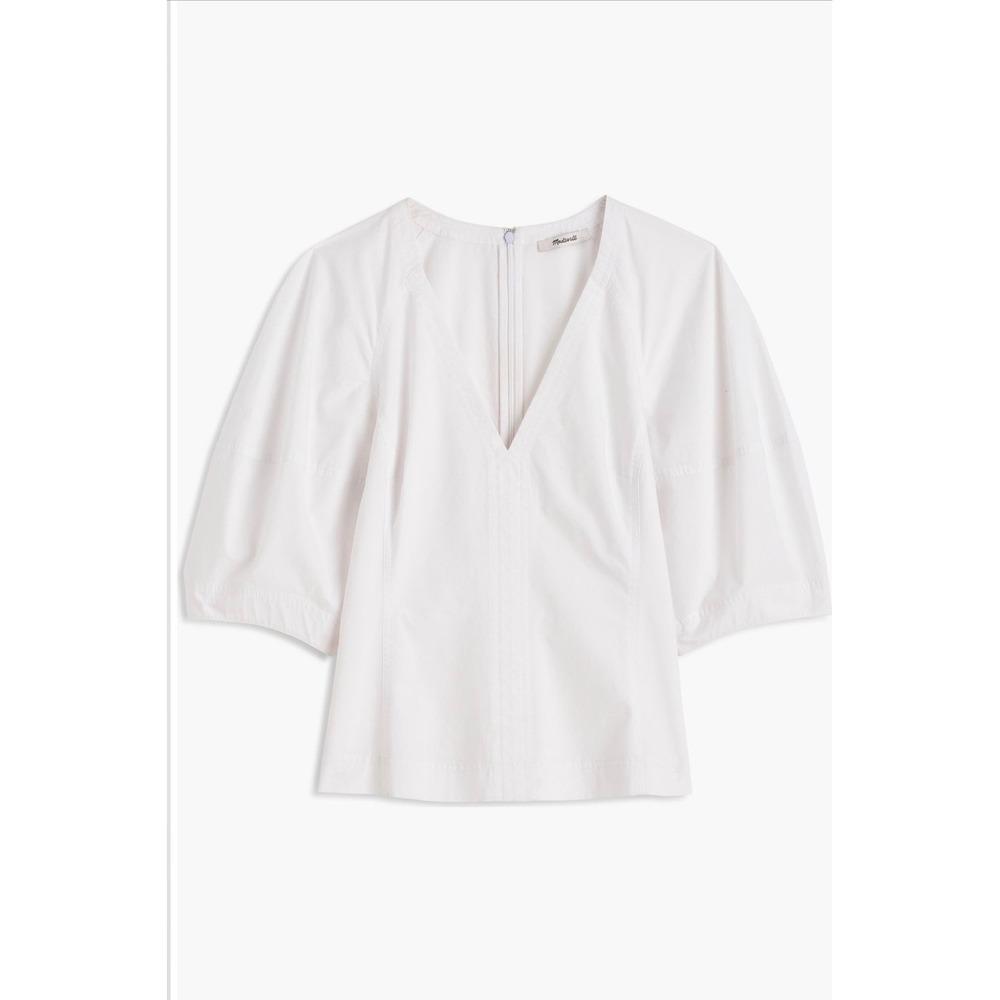 Madewell White V-Neck Puff Sleeve Cotton Poplin Top Blouse NZ527 Size 6
